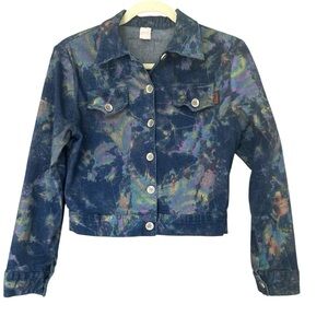 Grace in LA Denim Jacket Artsy Colorful Shimmery Youth XL Made in USA